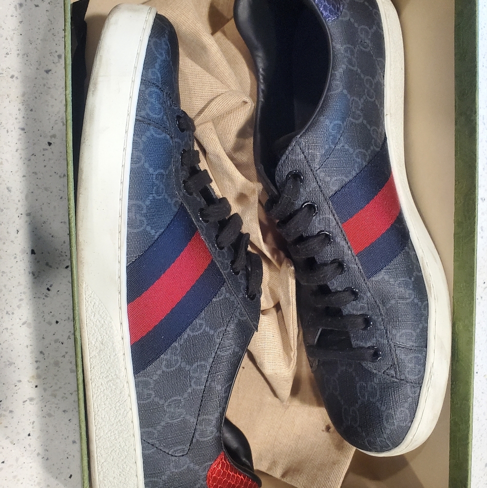 Men's Gucci Ace Low-Top Sneakers with Web Size 10.5